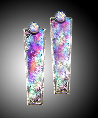Sterling / Niobium Earrings With Opal